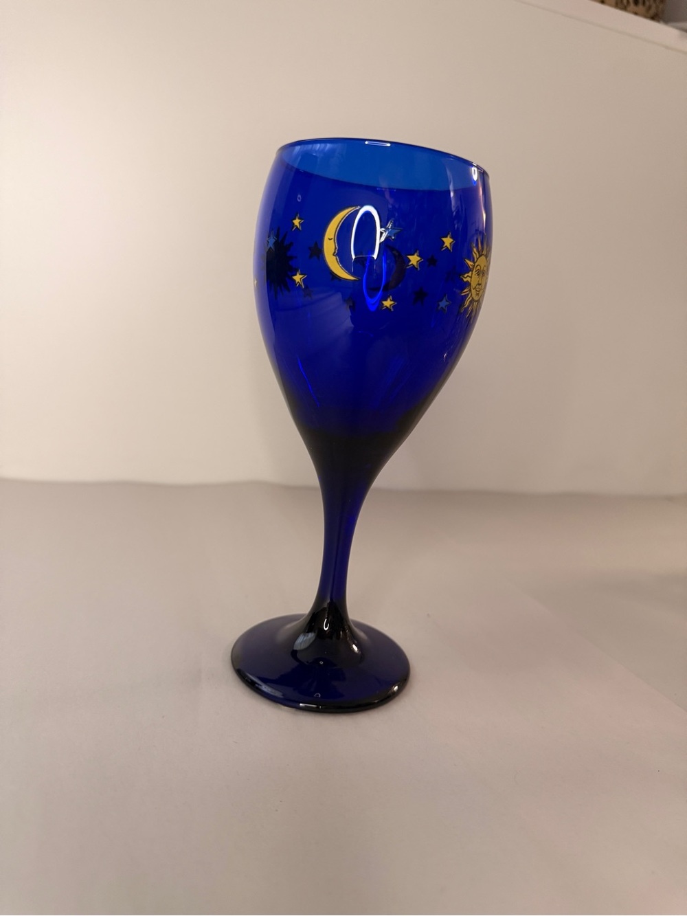 Cobalt Blue Moon & Stars Decorative Wine Glass